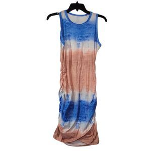 Women's Blue Tie Dye Sleeveless Mini Dress Side Ruched Size Small